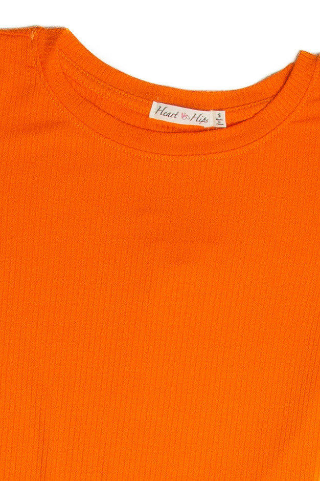 Orange Ribbed Crop Shirt