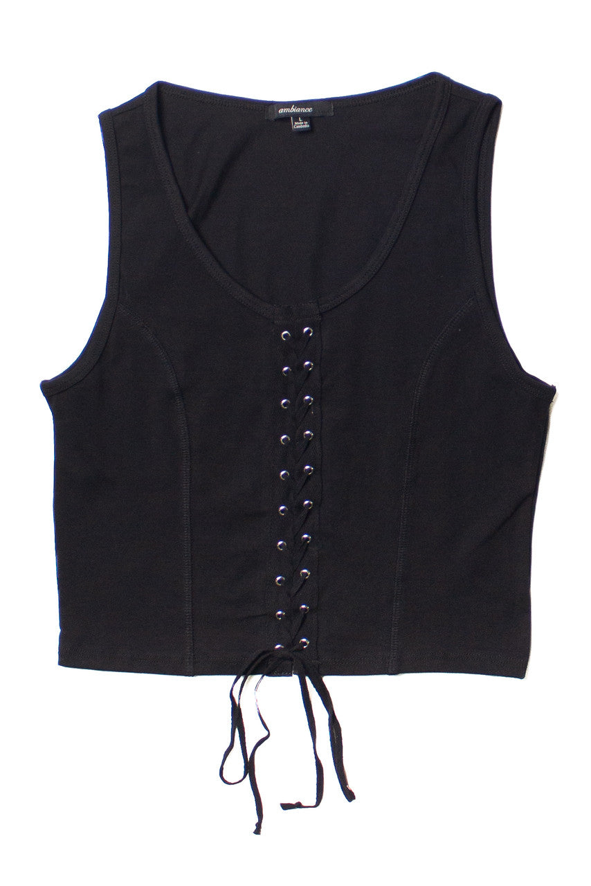Black Lace Up Front Tank