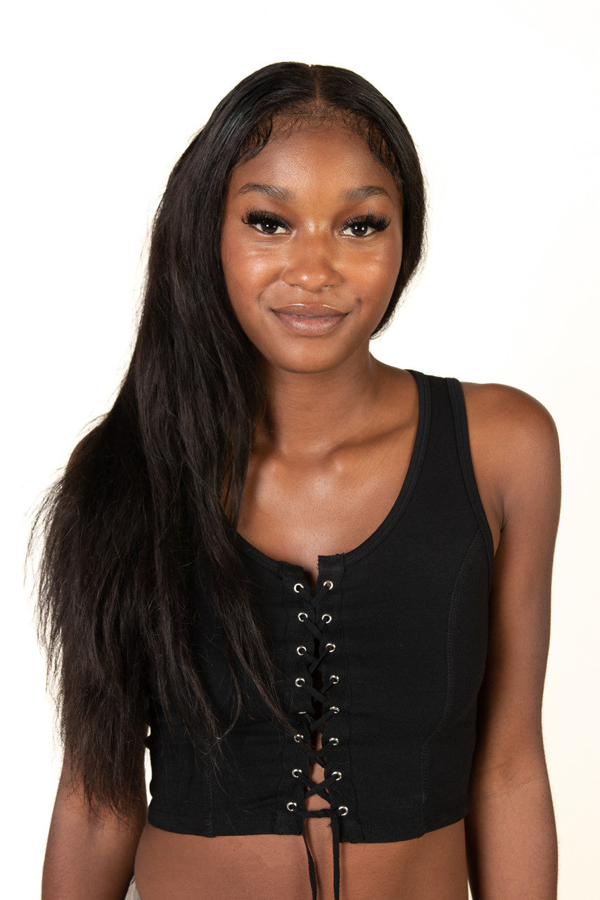 Black Lace Up Front Tank