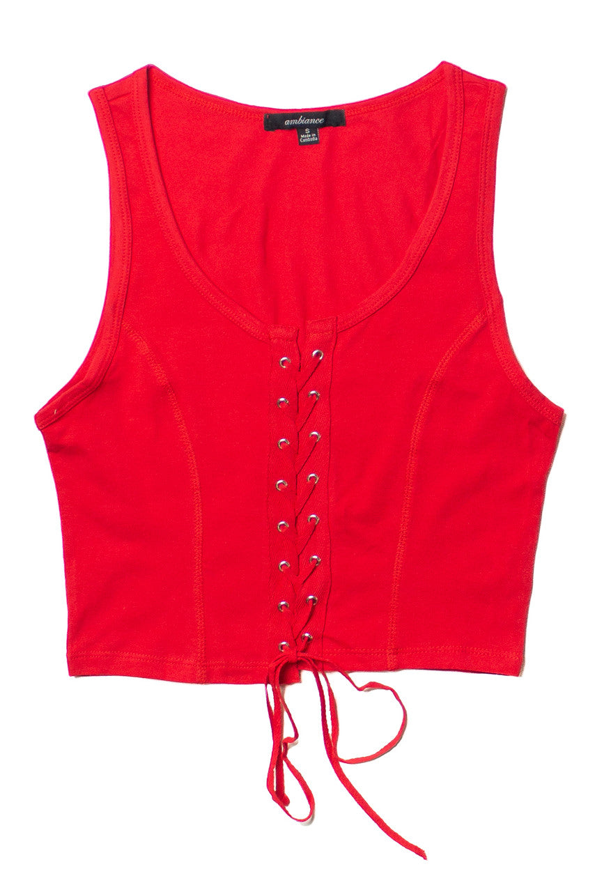 Red Lace Up Front Tank