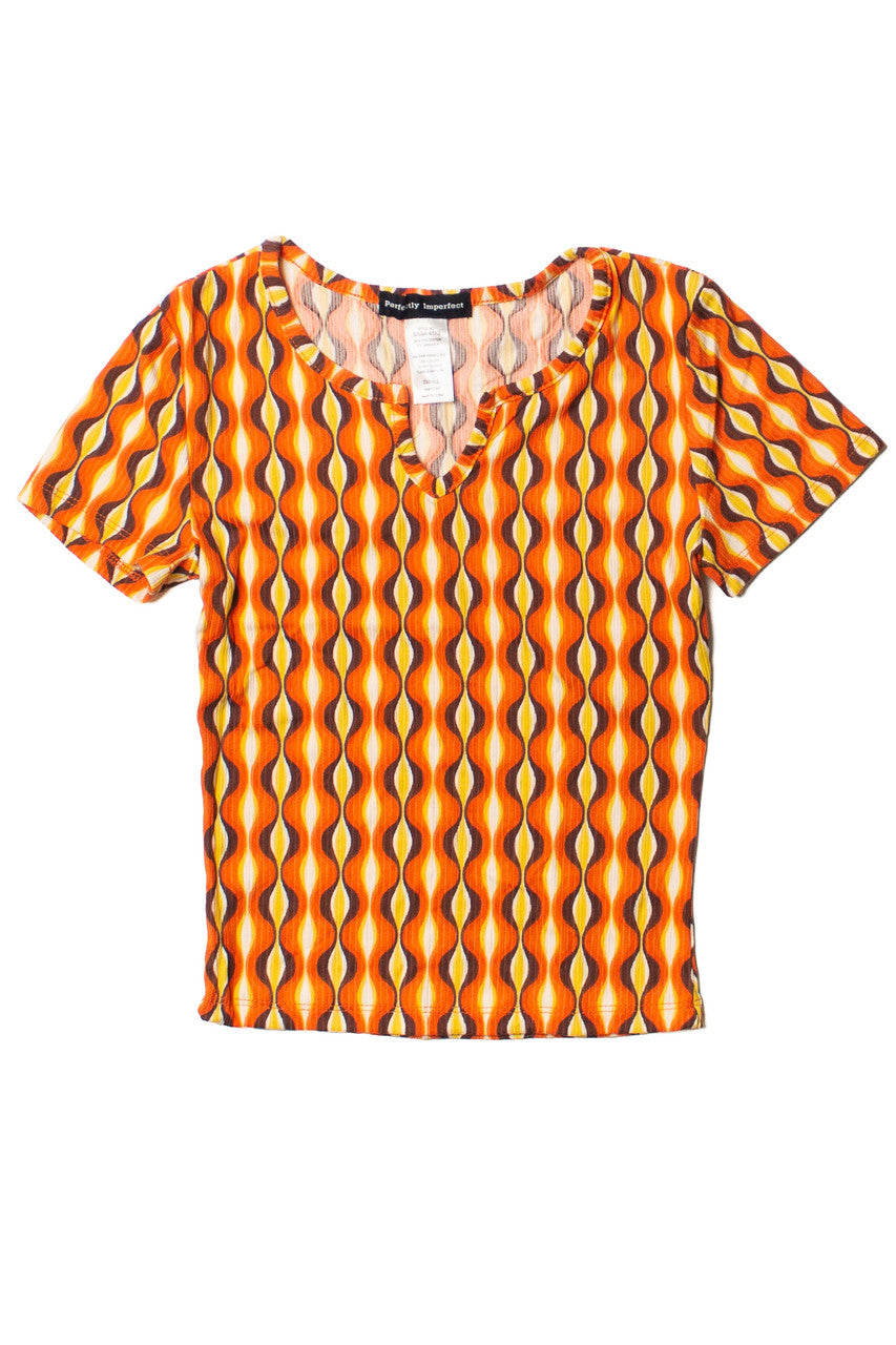 70's Wave Print Notch Neck Tee