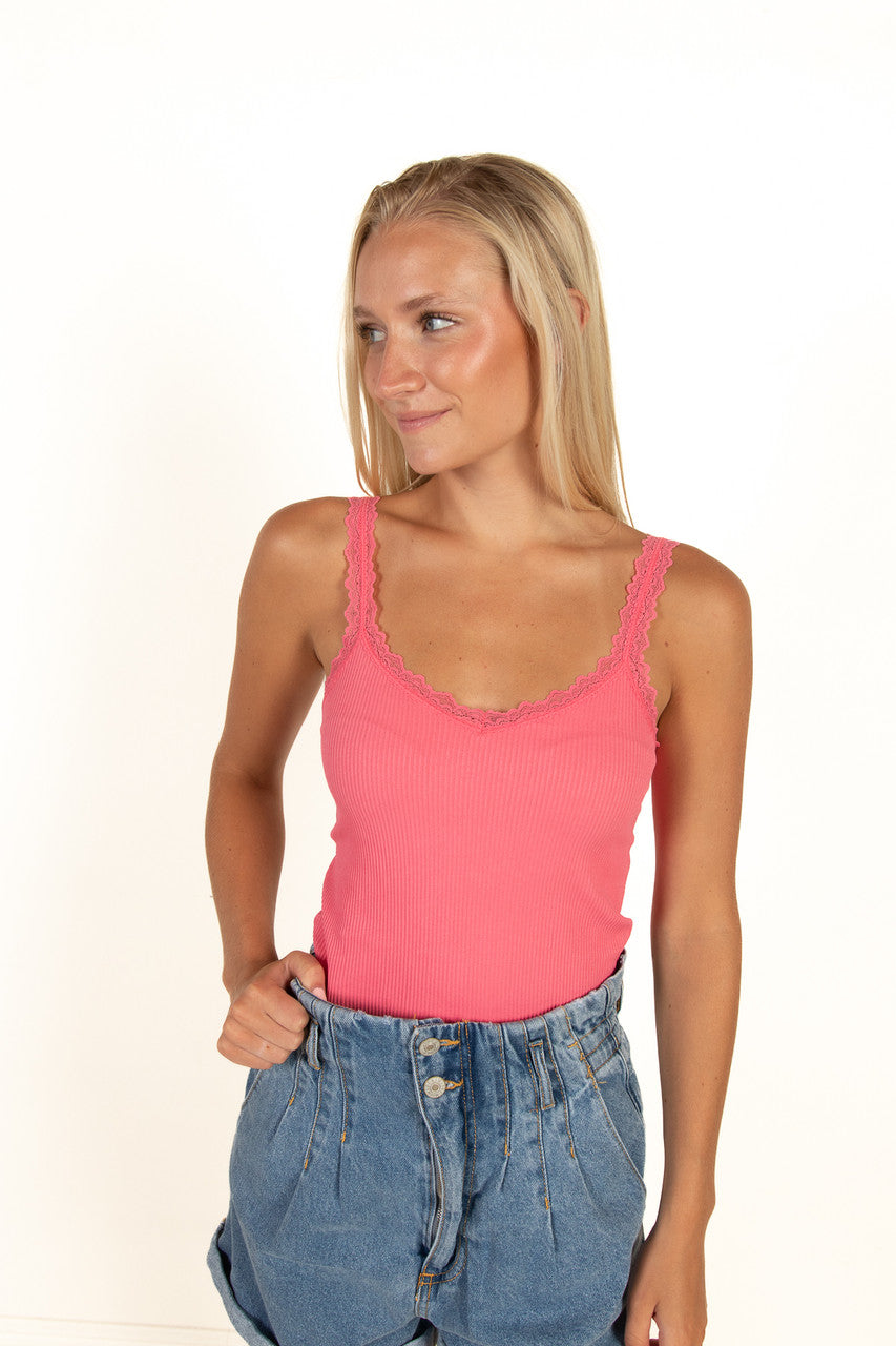 Rose Pink Lace Trim Seamless Tank