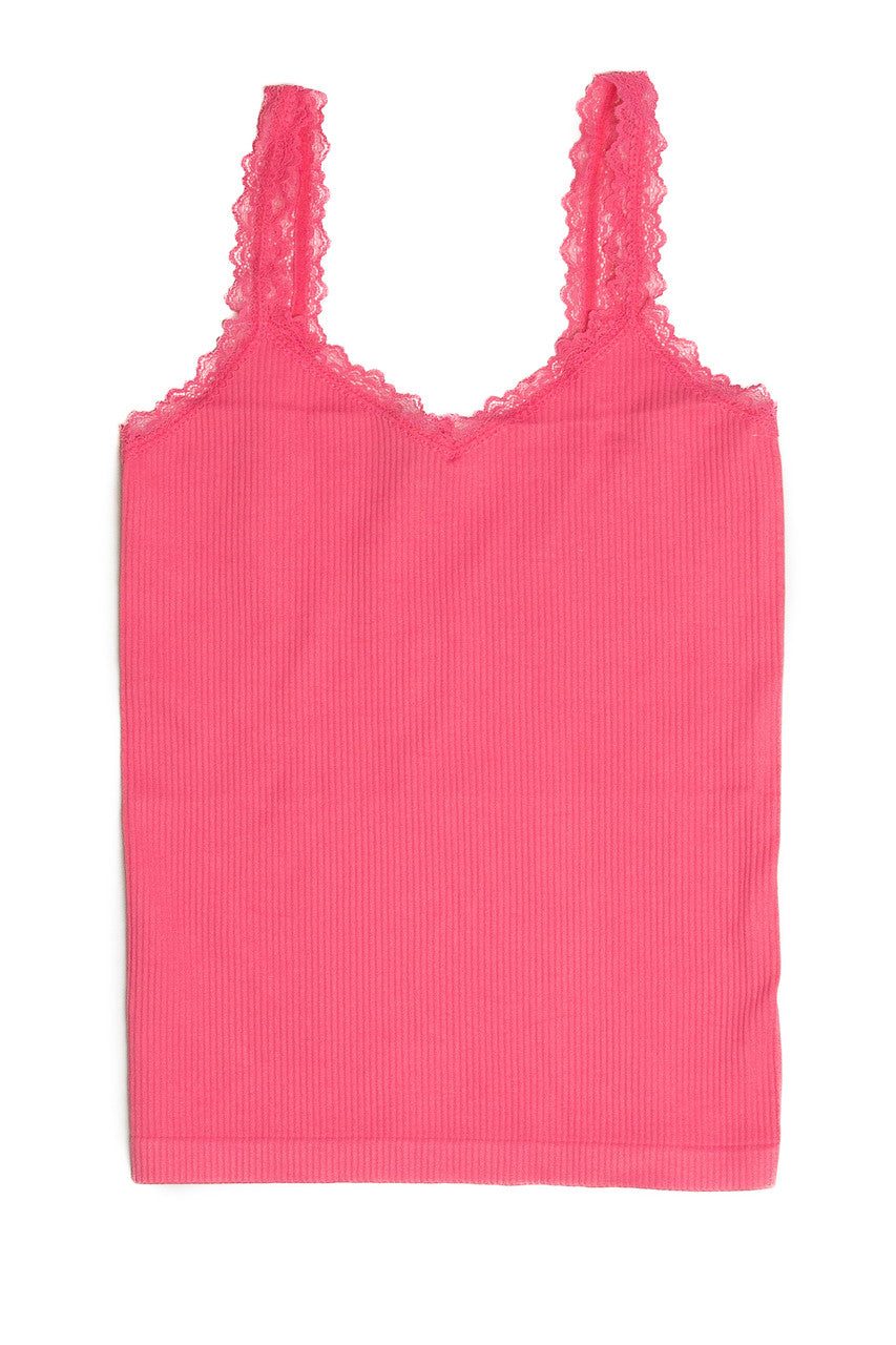 Rose Pink Lace Trim Seamless Tank