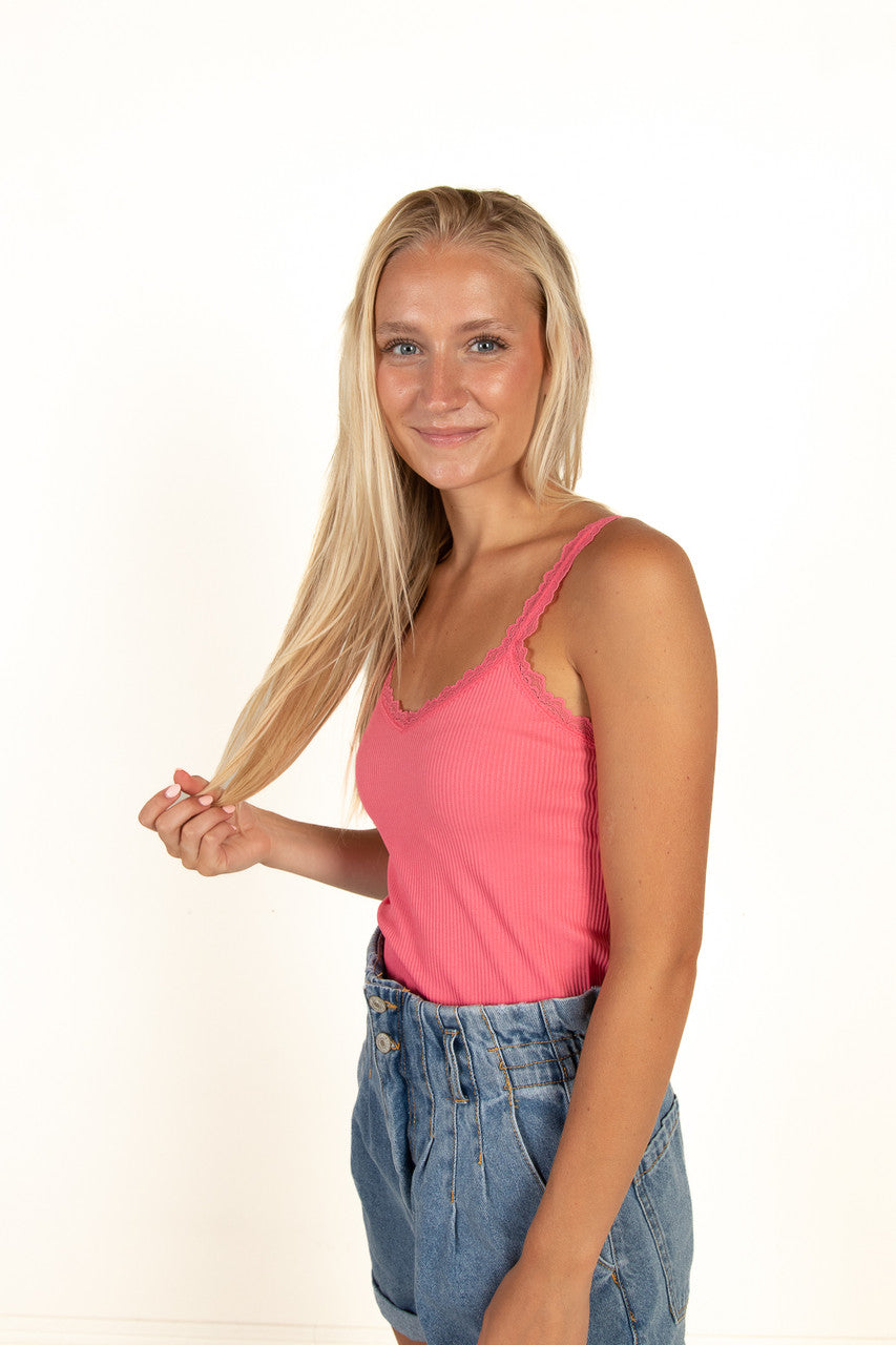 Rose Pink Lace Trim Seamless Tank