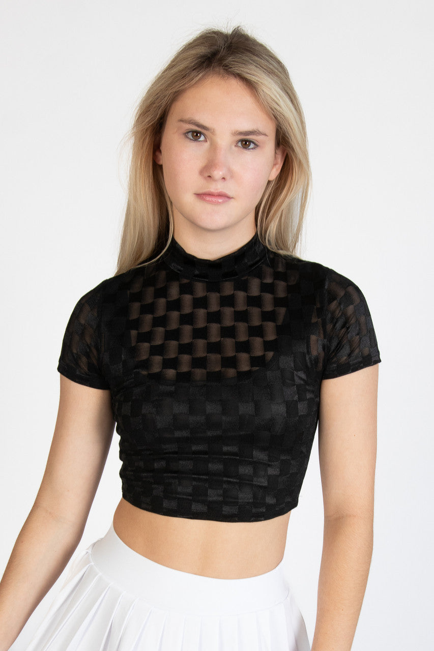 Checker Mesh Short Sleeve Mock Shirt