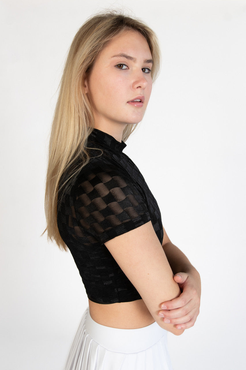 Checker Mesh Short Sleeve Mock Shirt