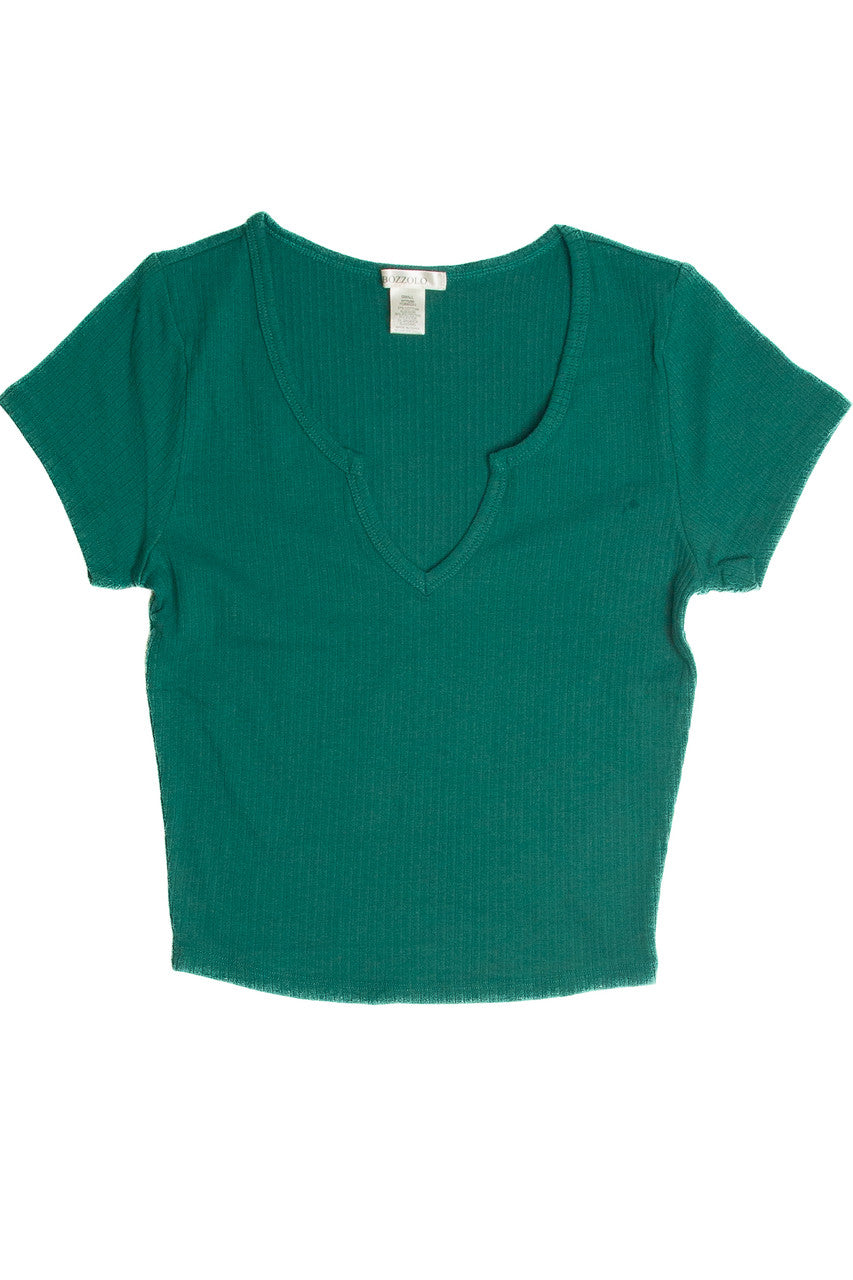 Green Notched Ribbed Crop Tee
