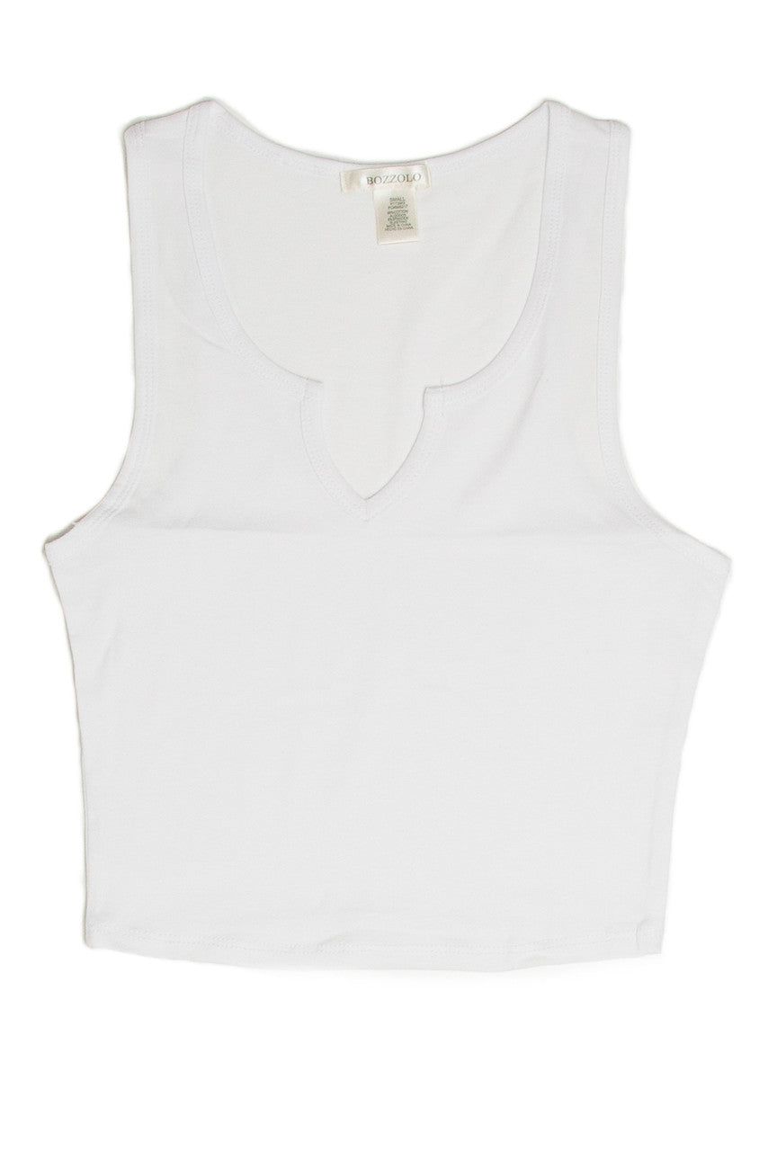 White Sleeveless Notch Neck Shirt