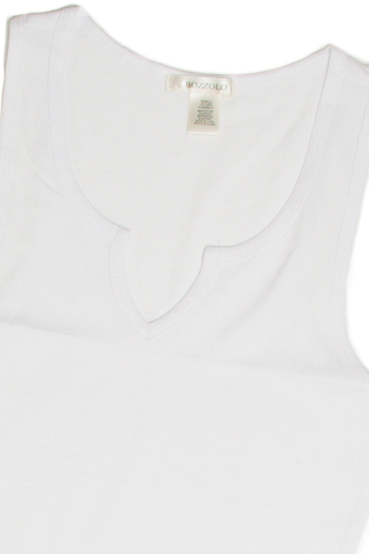 White Sleeveless Notch Neck Shirt
