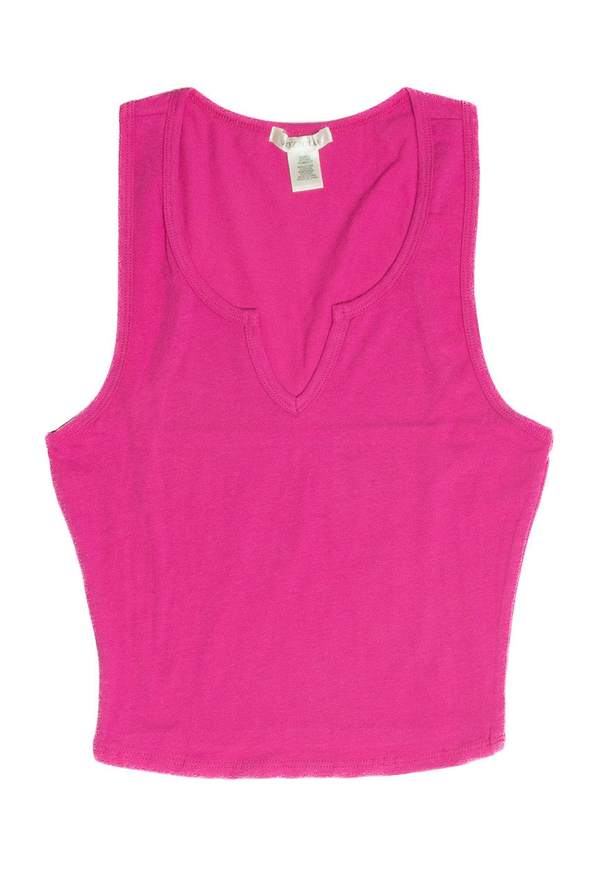 Fuchsia Sleeveless Notch Neck Shirt