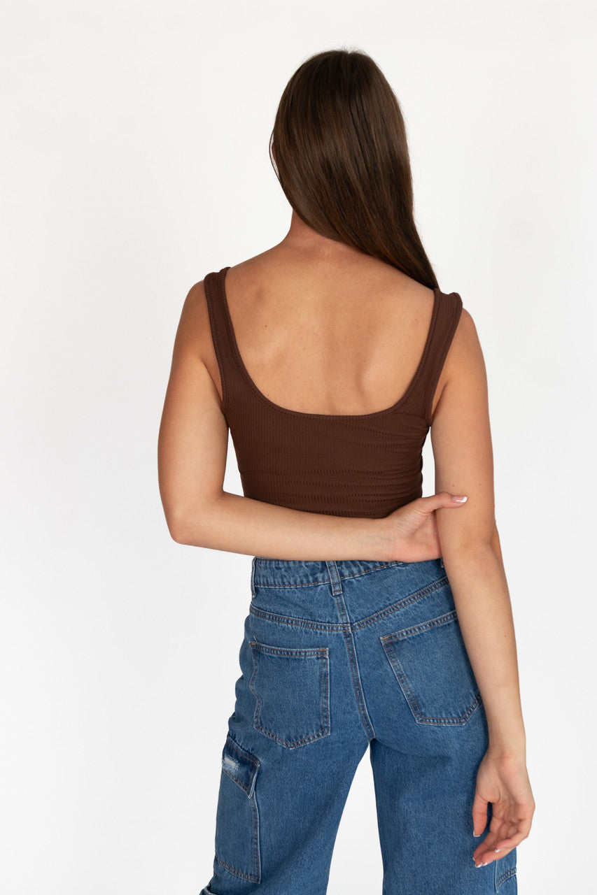 Brown Moth Crop Tank Top