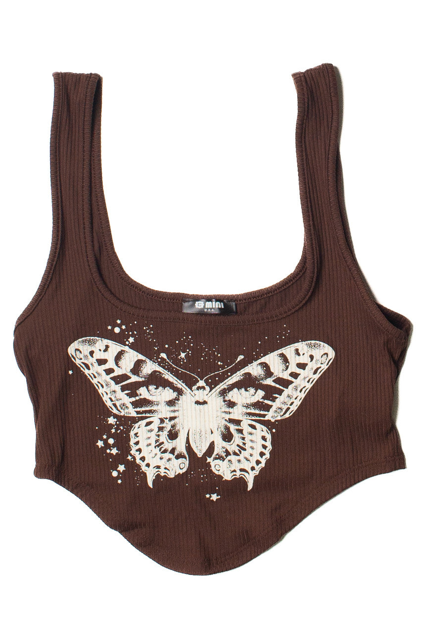 Brown Moth Crop Tank Top