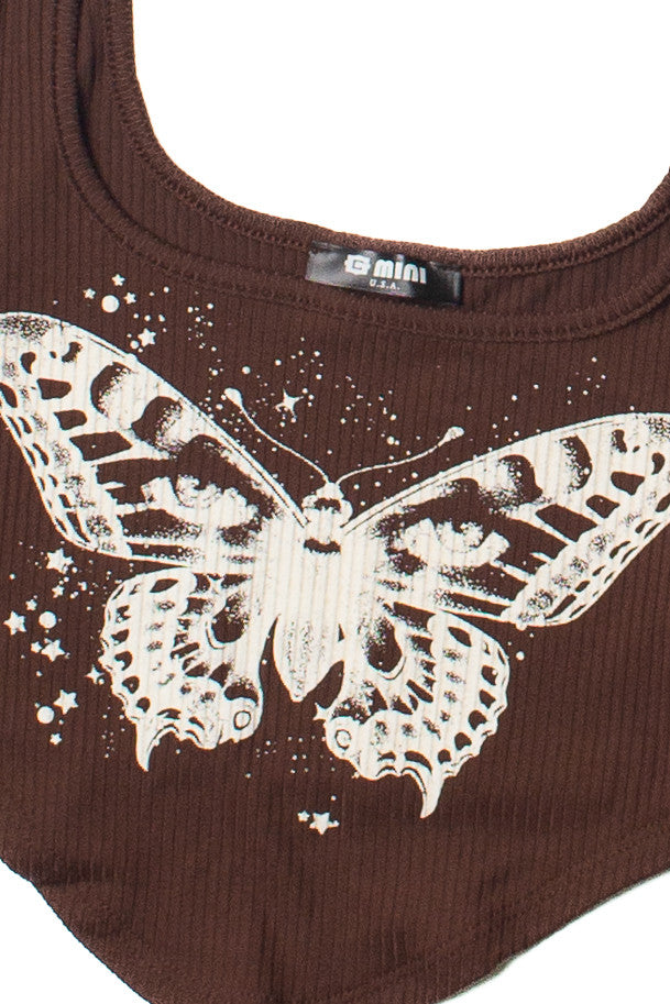 Brown Moth Crop Tank Top