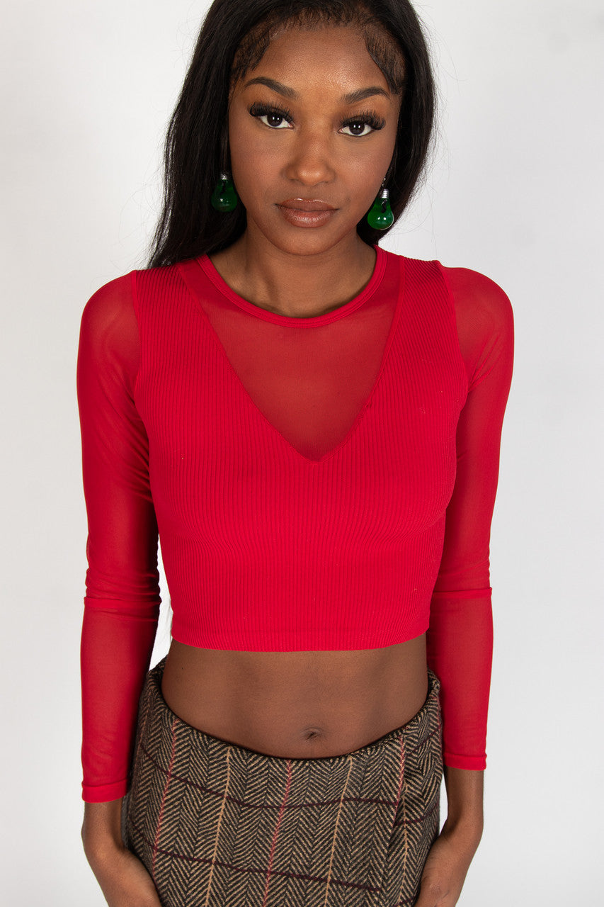 Illusion Mesh V Neck Seamless Top
