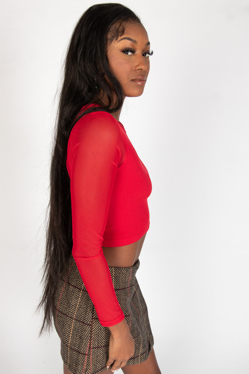 Illusion Mesh V Neck Seamless Top