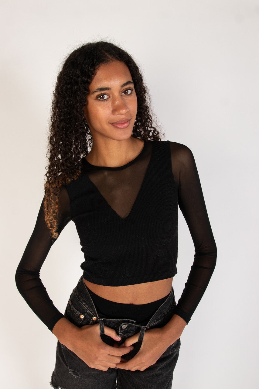Illusion Mesh V Neck Seamless Top