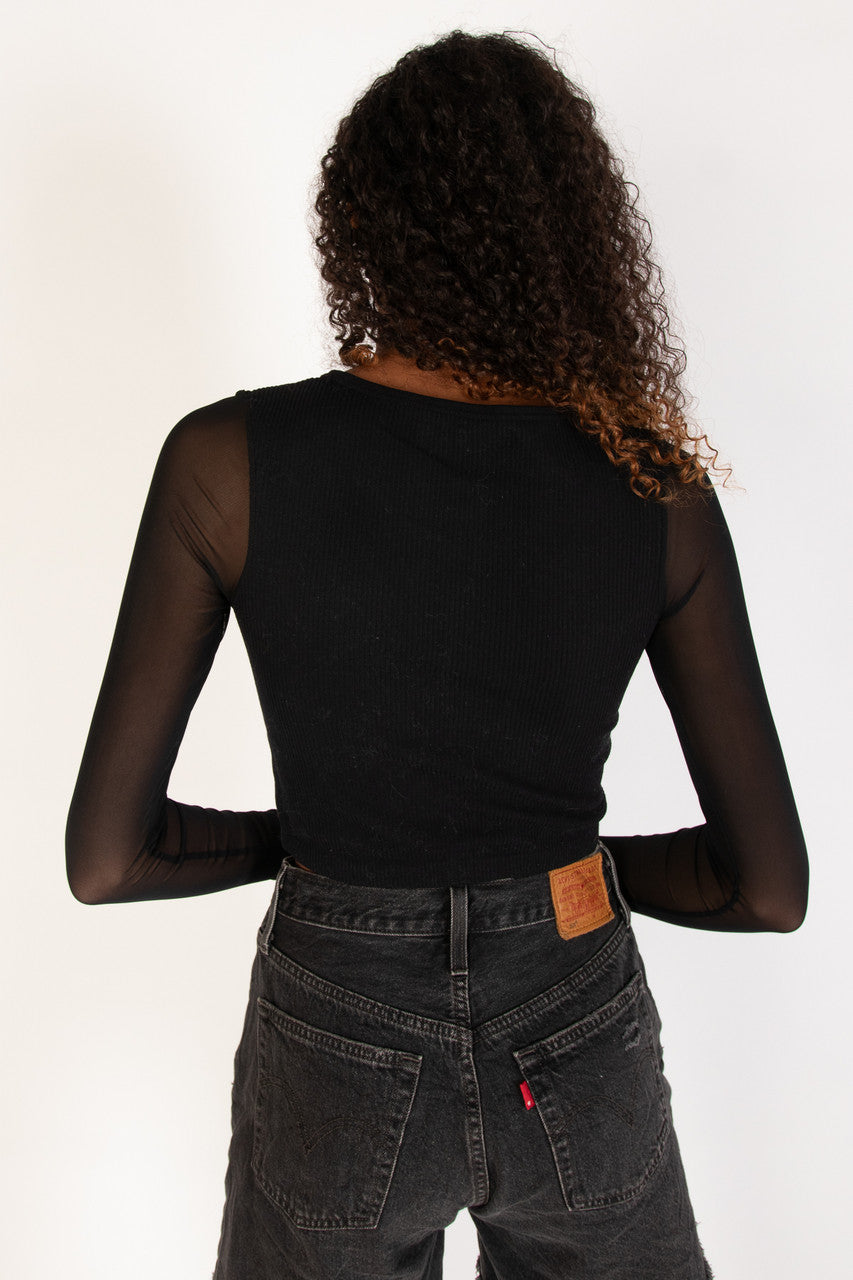 Illusion Mesh V Neck Seamless Top