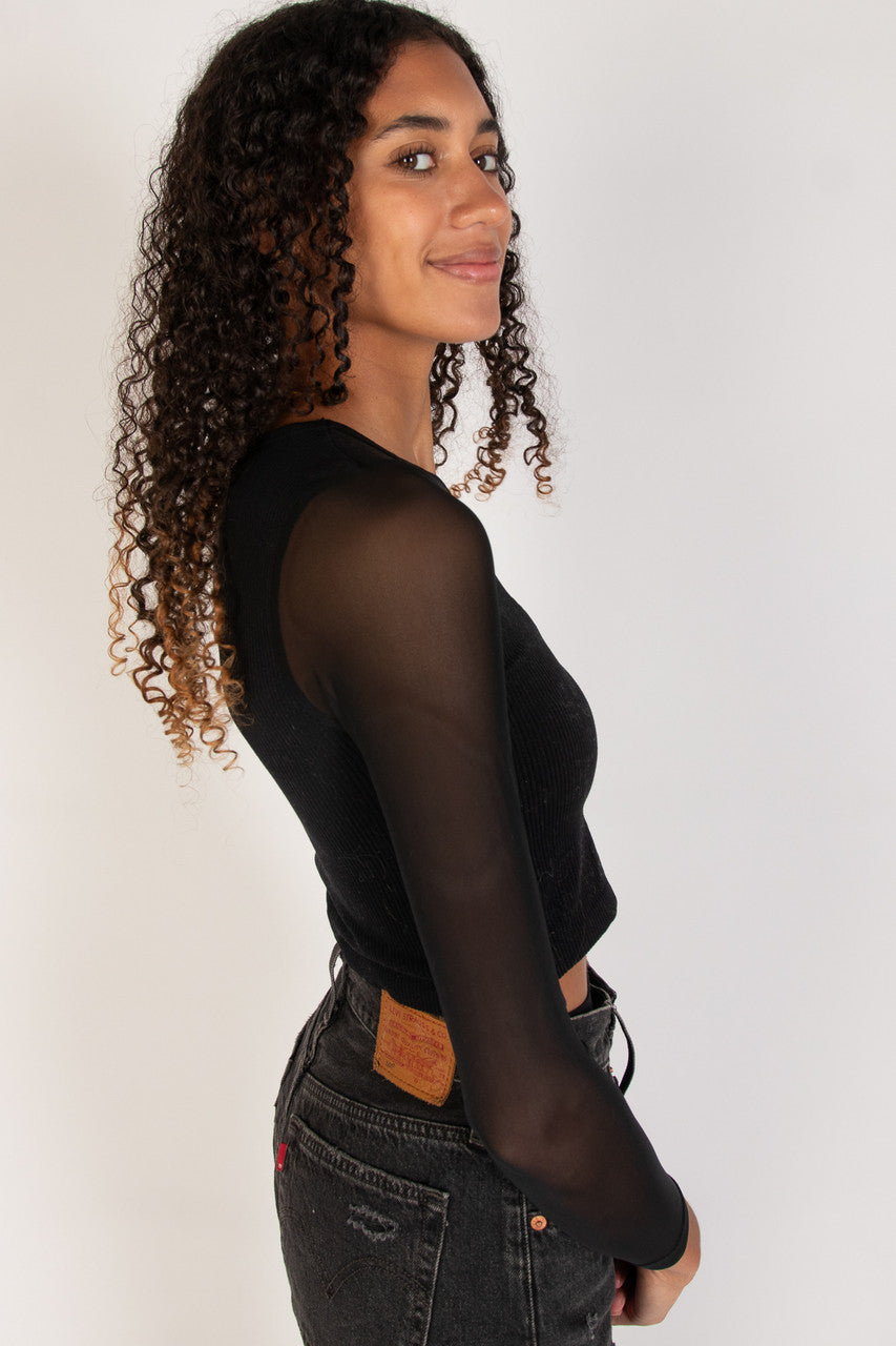 Illusion Mesh V Neck Seamless Top