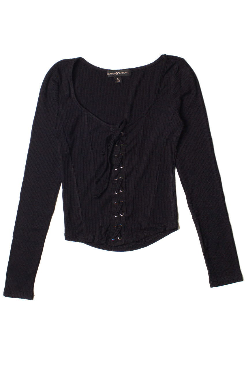Lace Up Front Long Sleeve Top