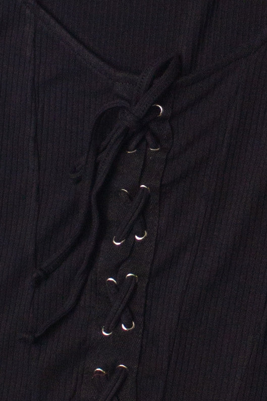 Lace Up Front Long Sleeve Top