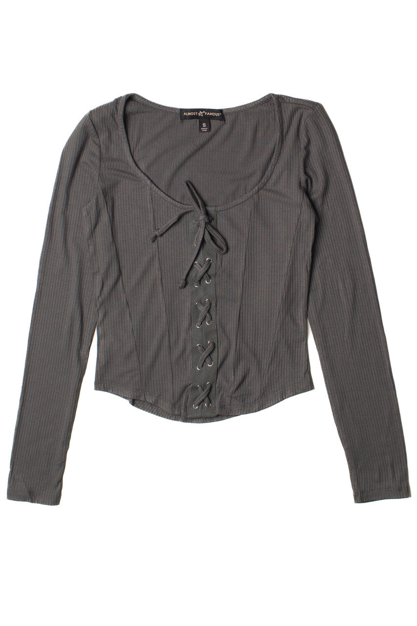 Lace Up Front Long Sleeve Top