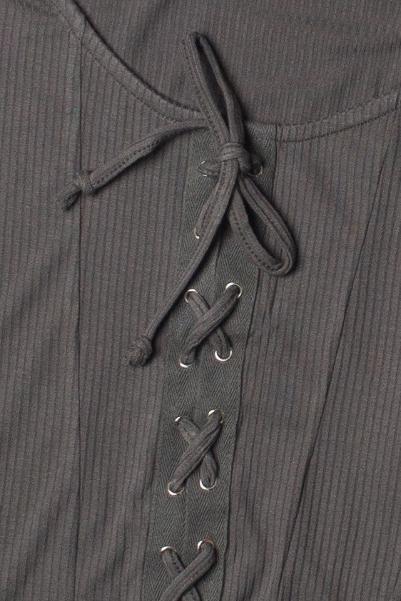 Lace Up Front Long Sleeve Top