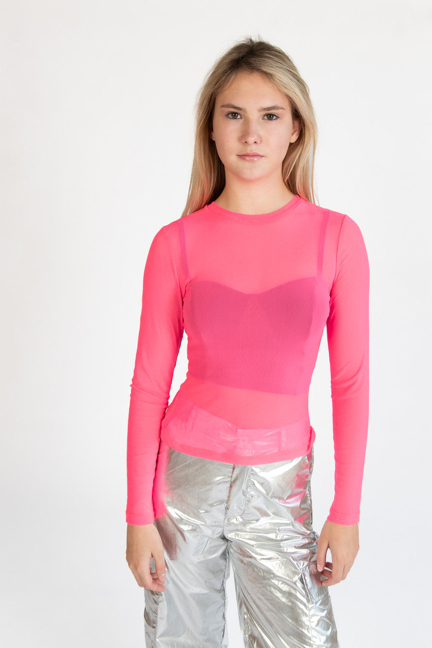 Neon Pink Mesh Long Sleeve