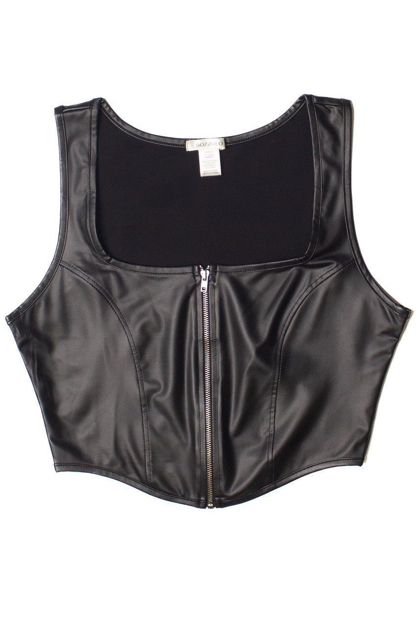Zipper Front Pleather Crop Tank