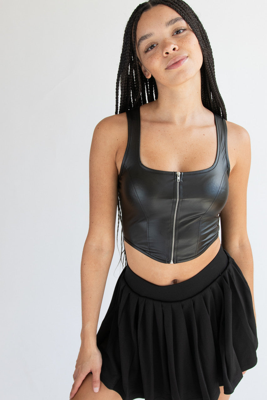 Zipper Front Pleather Crop Tank