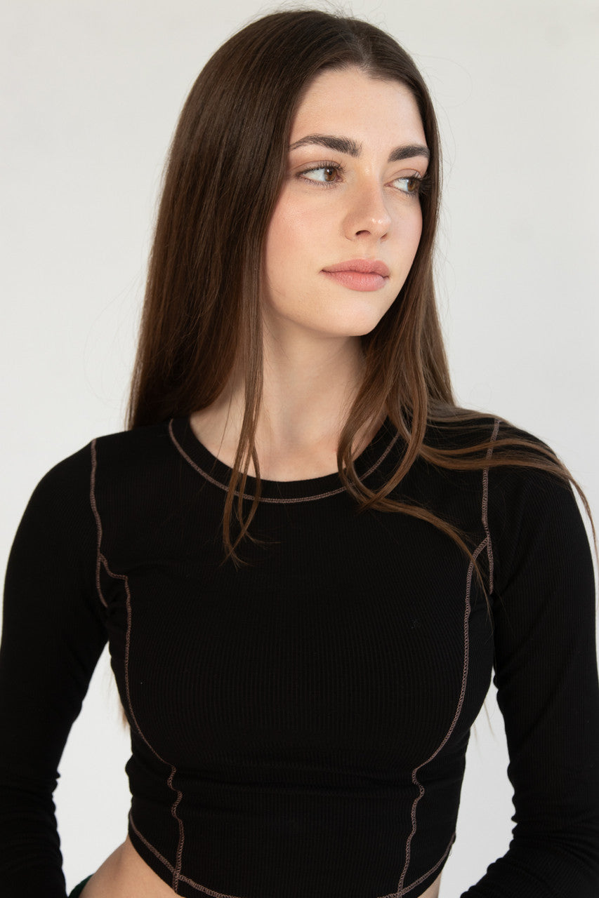 Contrast Seam Long Sleeve Top