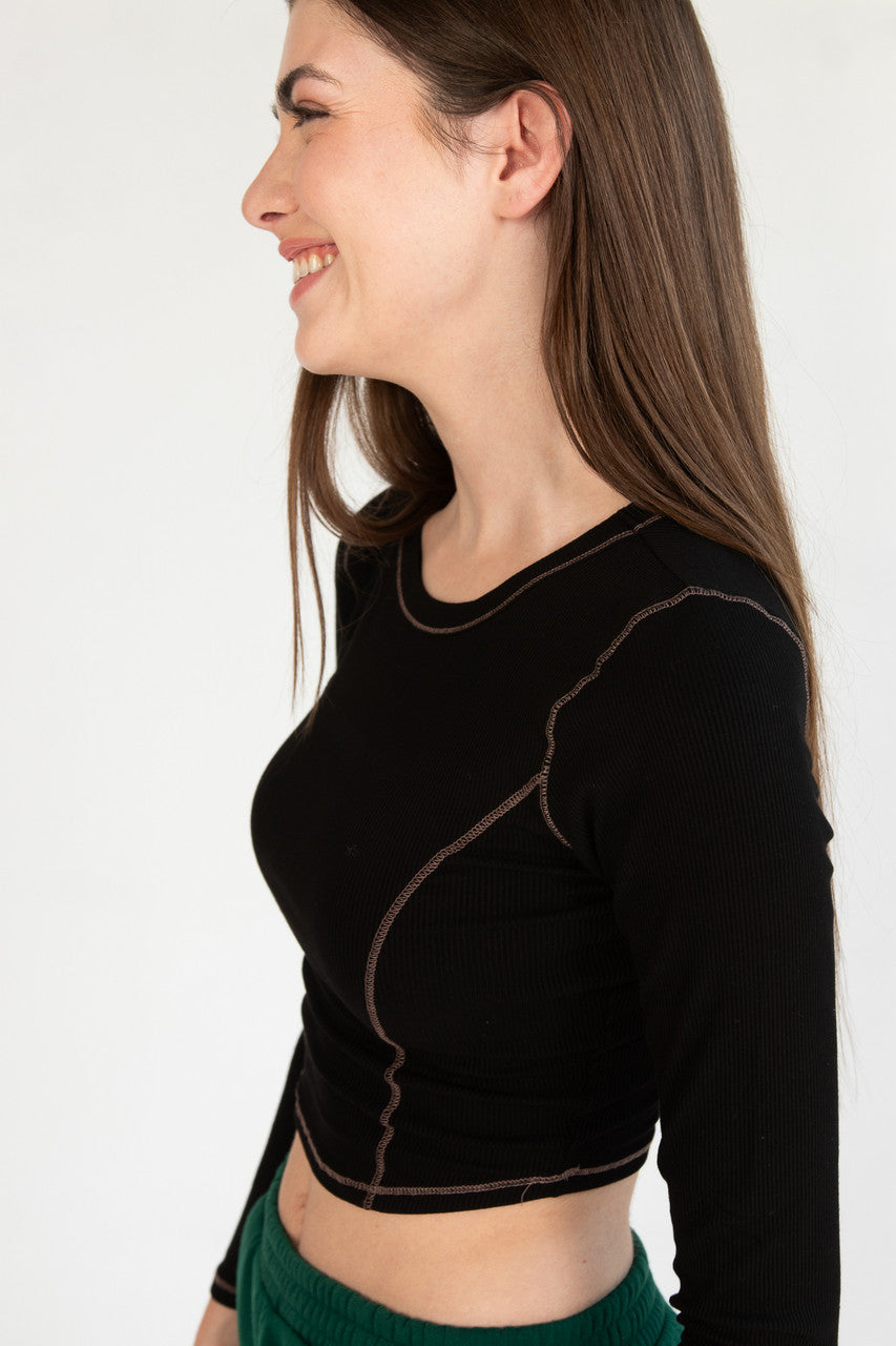 Contrast Seam Long Sleeve Top