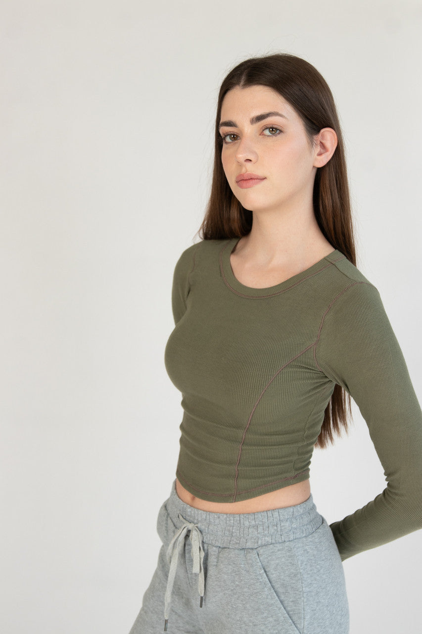 Contrast Seam Long Sleeve Top