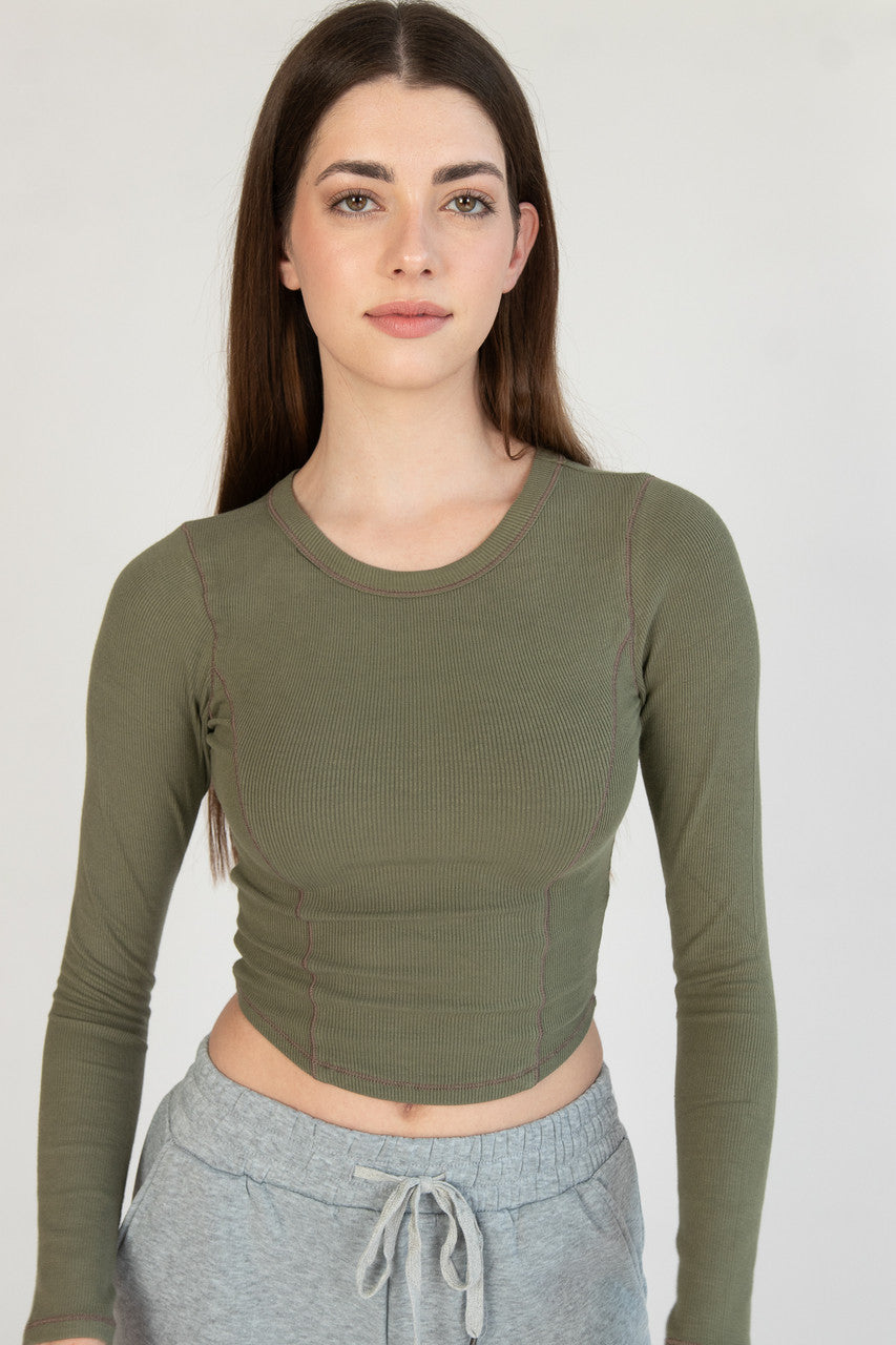 Contrast Seam Long Sleeve Top
