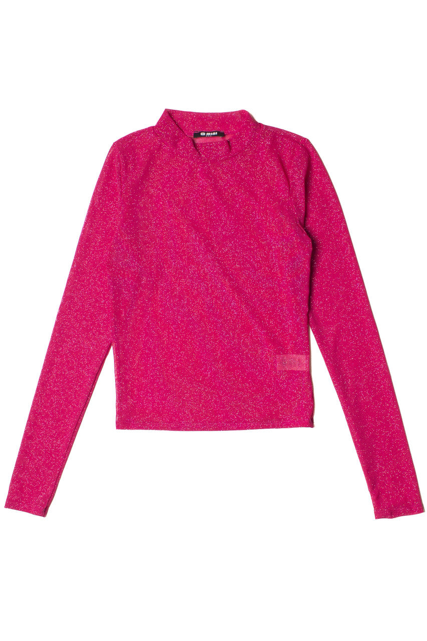 Fuchsia Glitter Mock Neck Long Sleeve Top