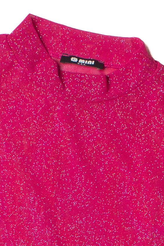 Fuchsia Glitter Mock Neck Long Sleeve Top