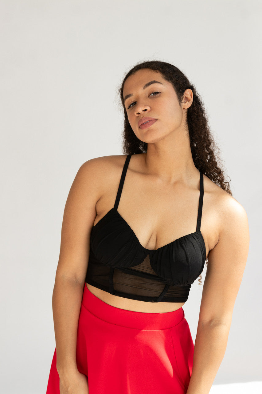 Black Mesh Bustier Crop Top