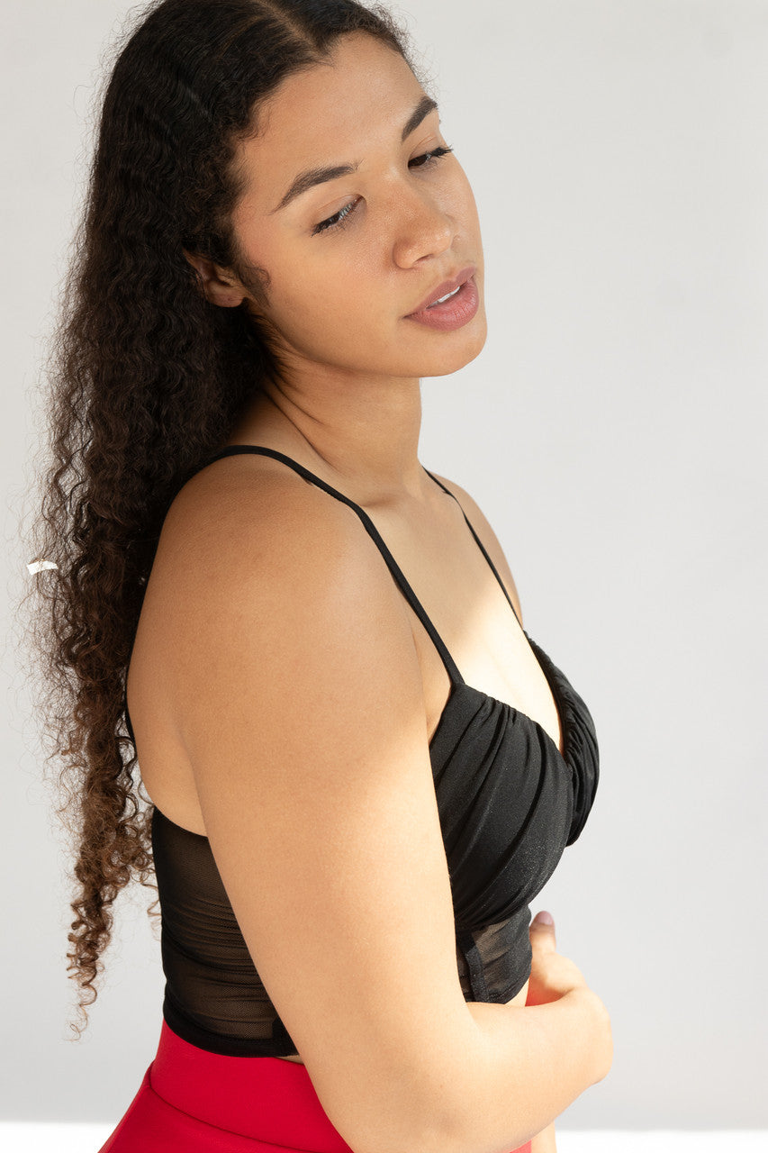 Black Mesh Bustier Crop Top