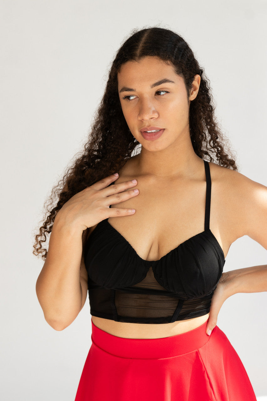 Black Mesh Bustier Crop Top