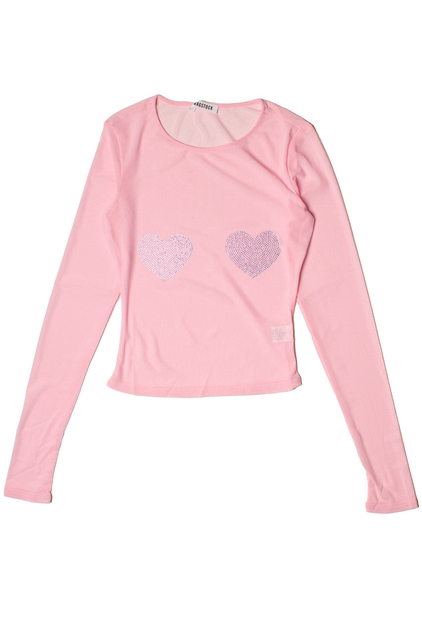 Crystal Hearts Mesh Long Sleeve Top