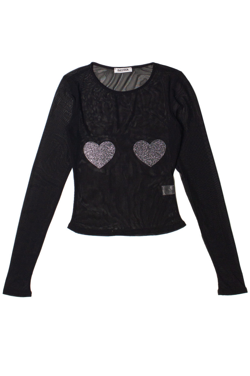 Crystal Hearts Mesh Long Sleeve Top
