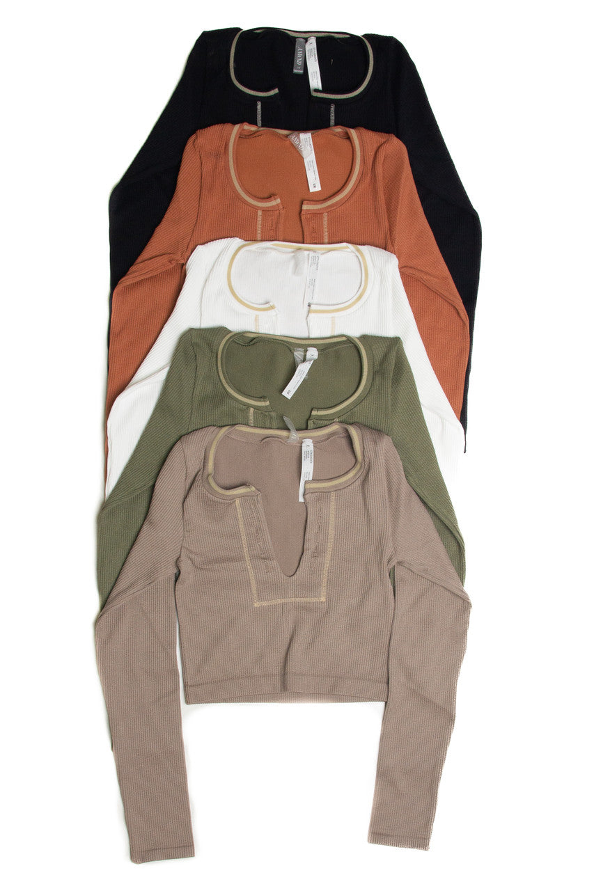 Sporty Notch Neck Long Sleeve Shirt