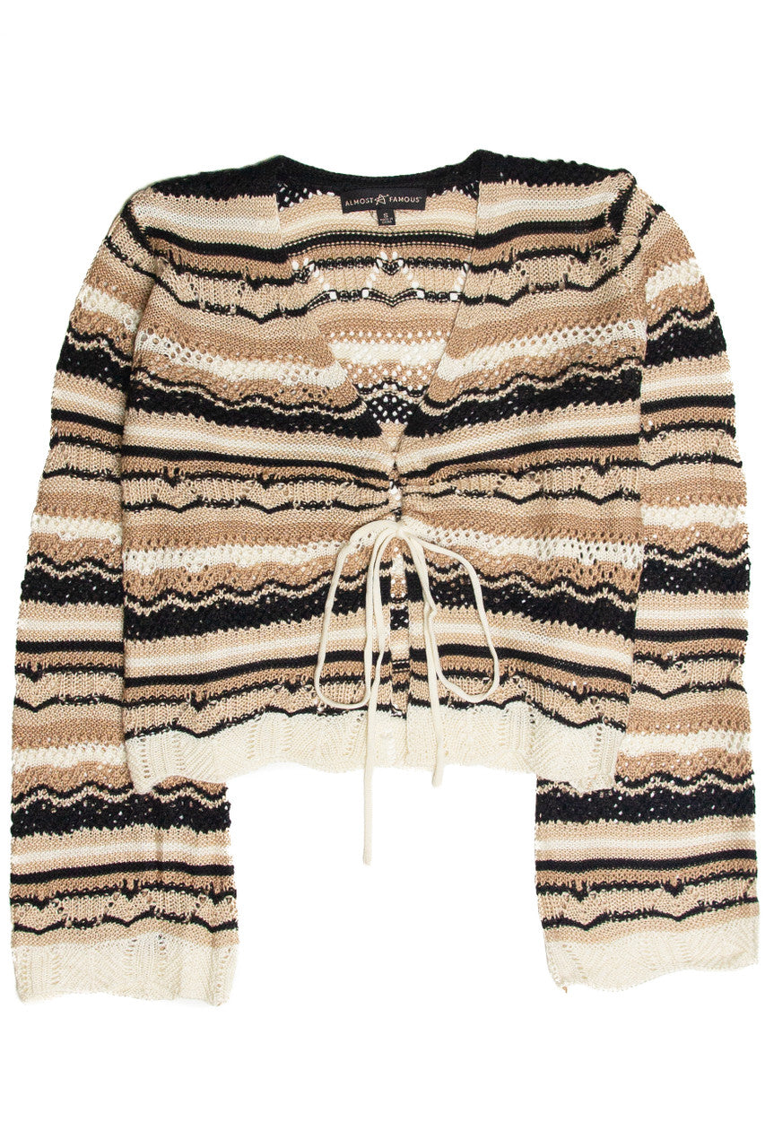 Pointelle Stripe Bell Sleeve Sweater