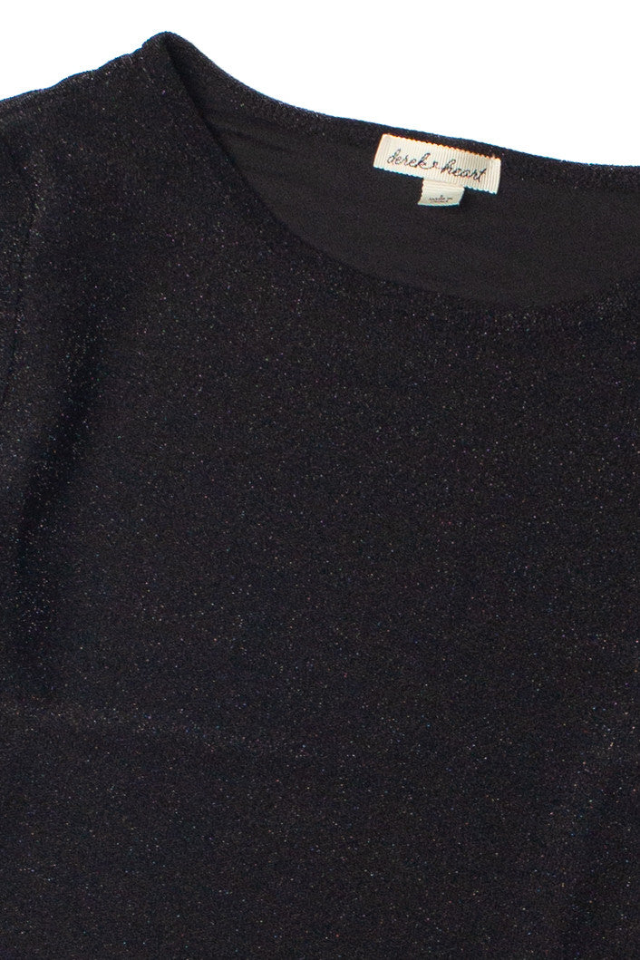 Feather Trim Glitter Long Sleeve Top