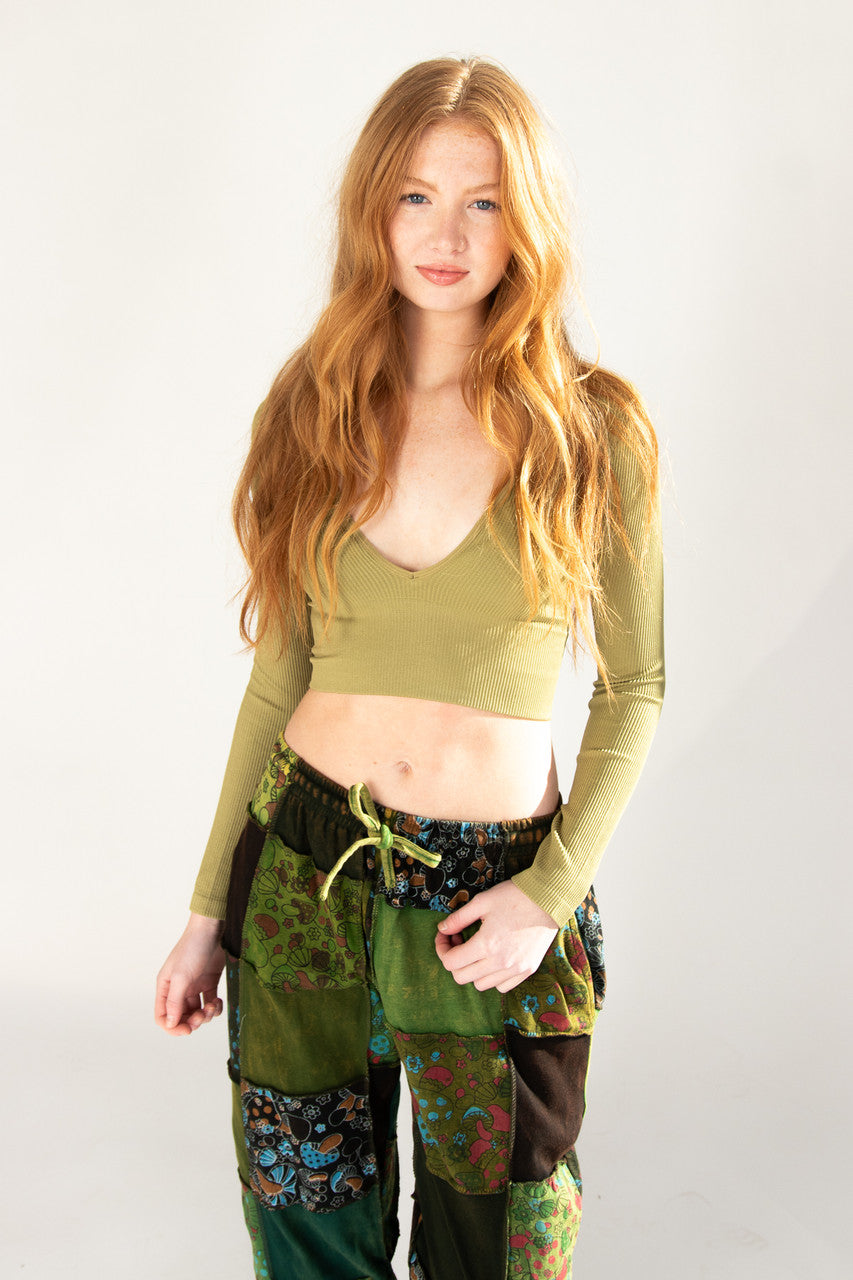 Deep V Neck Long Sleeve Top