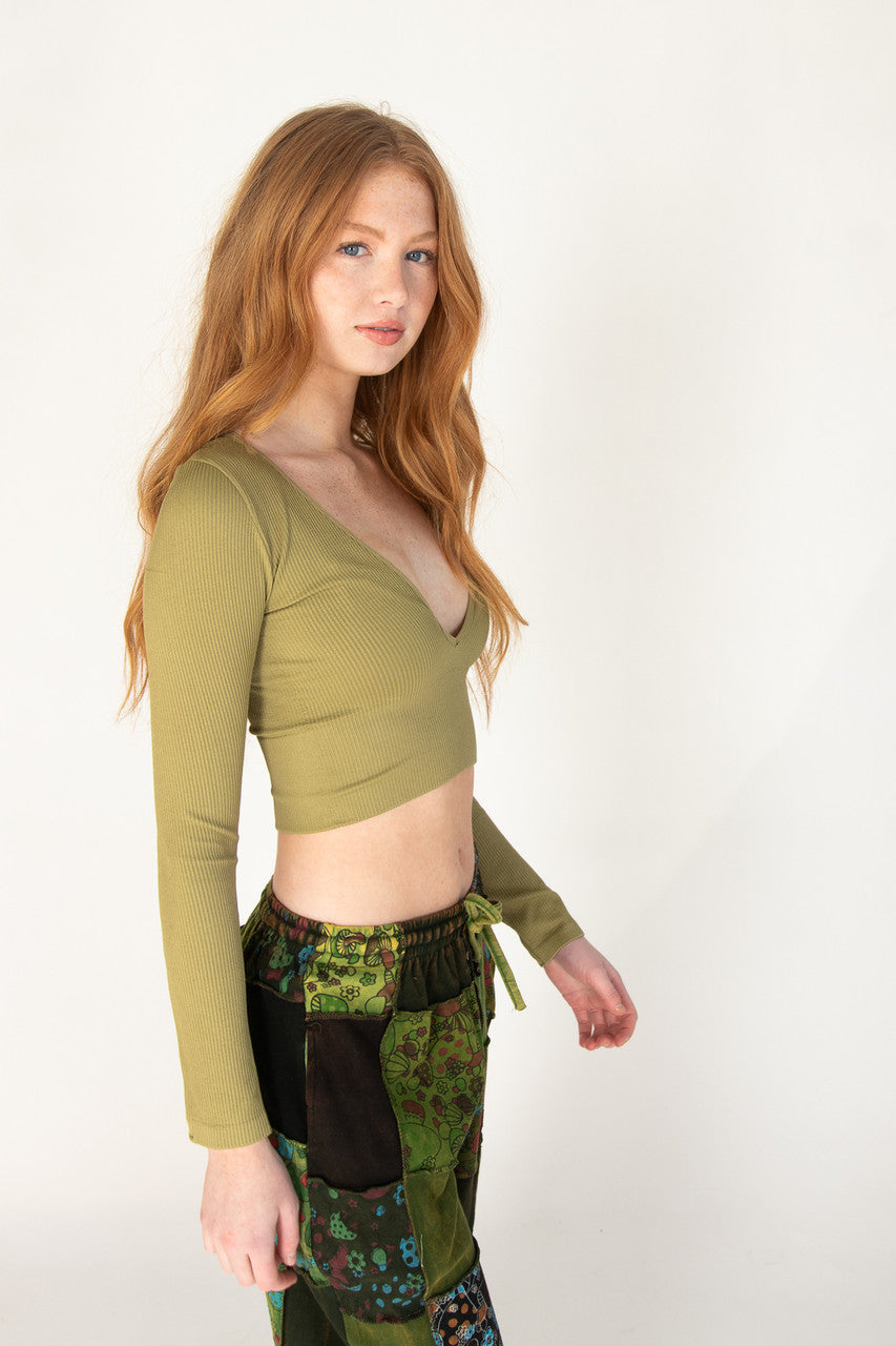 Deep V Neck Long Sleeve Top