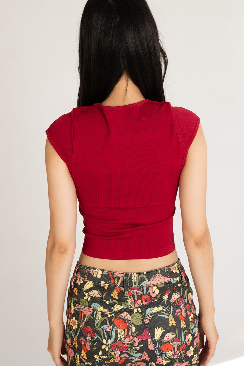 Notch Neck Ribbed Seamless Tee