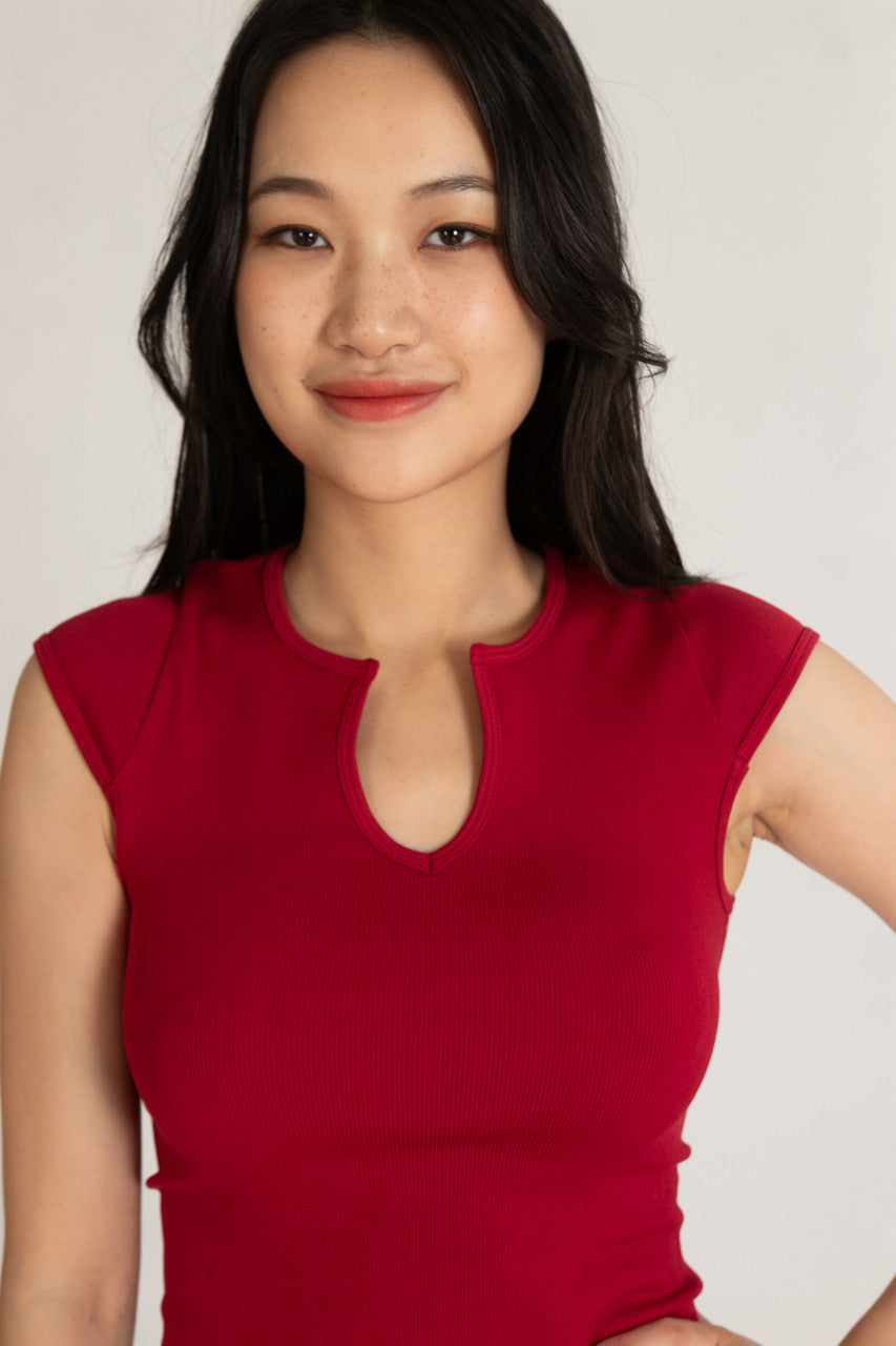 Notch Neck Ribbed Seamless Tee