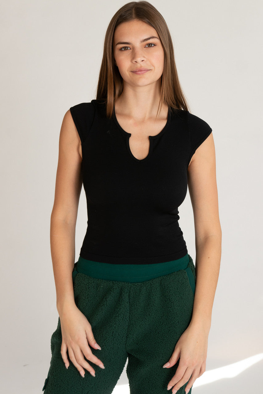Notch Neck Ribbed Seamless Tee