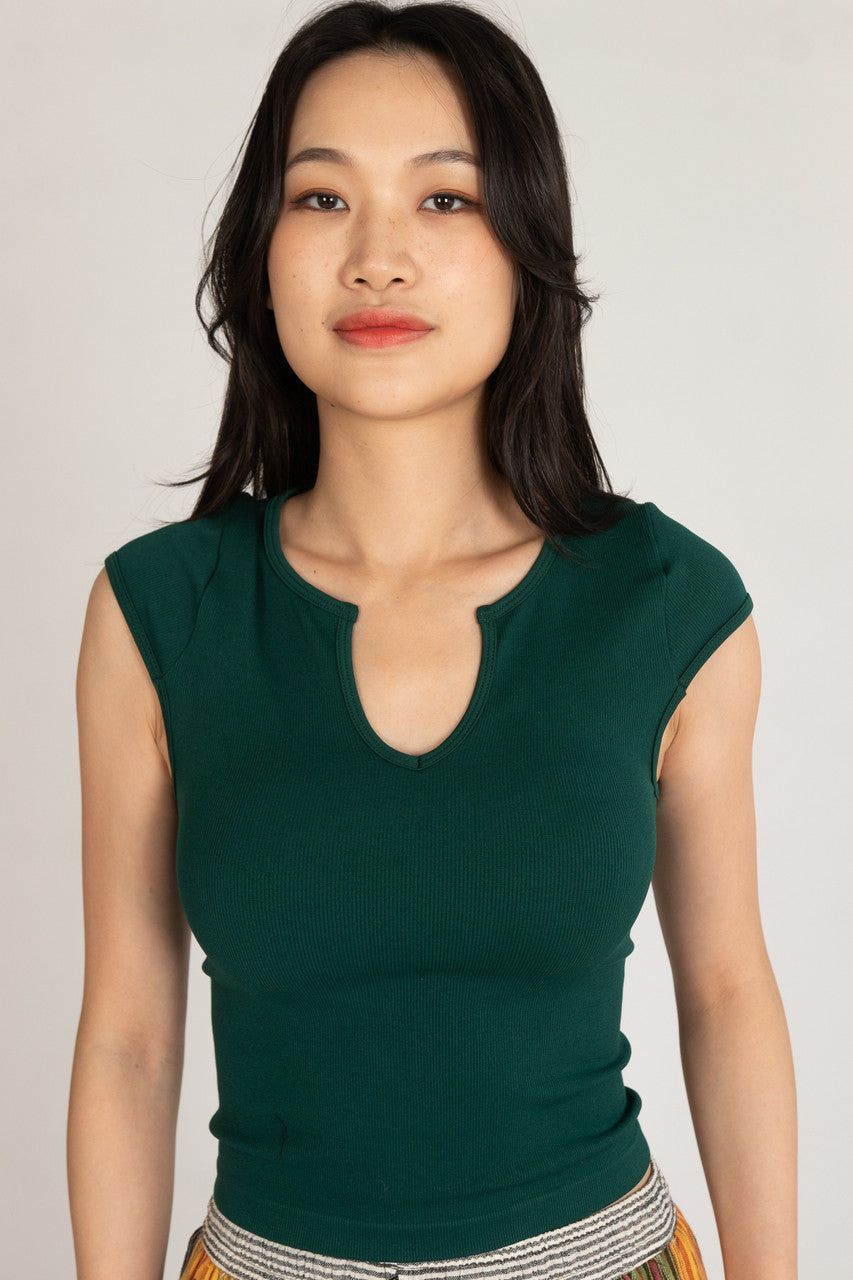 Notch Neck Ribbed Seamless Tee
