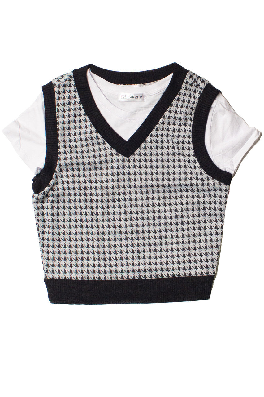 Houndstooth Sweater Vest With Tee